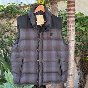 Scotch & Soda Down Puffer Vest Black Plaid Mens L NWOT
